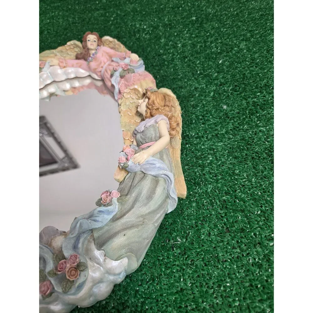 Vintage Jamy Inc. 3D Four Angels & Roses Oval Wall Mirror Shabby Chic Decor
